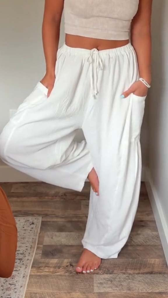 Women's Casual Solid Pants white