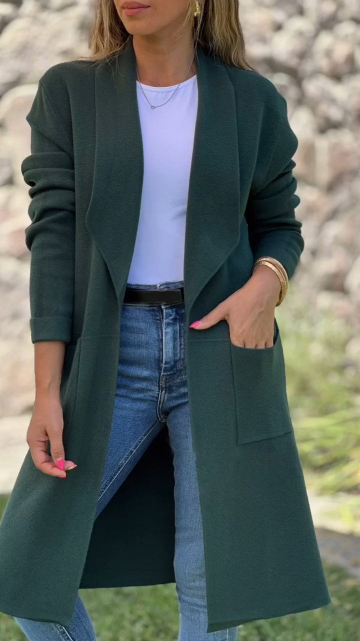 Women's Solid Color Lapel Mid-length Jacket Green