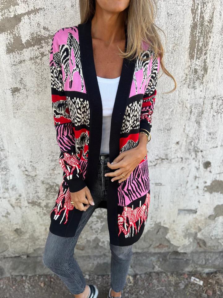 Casual Printed Cardigan Jacket pink