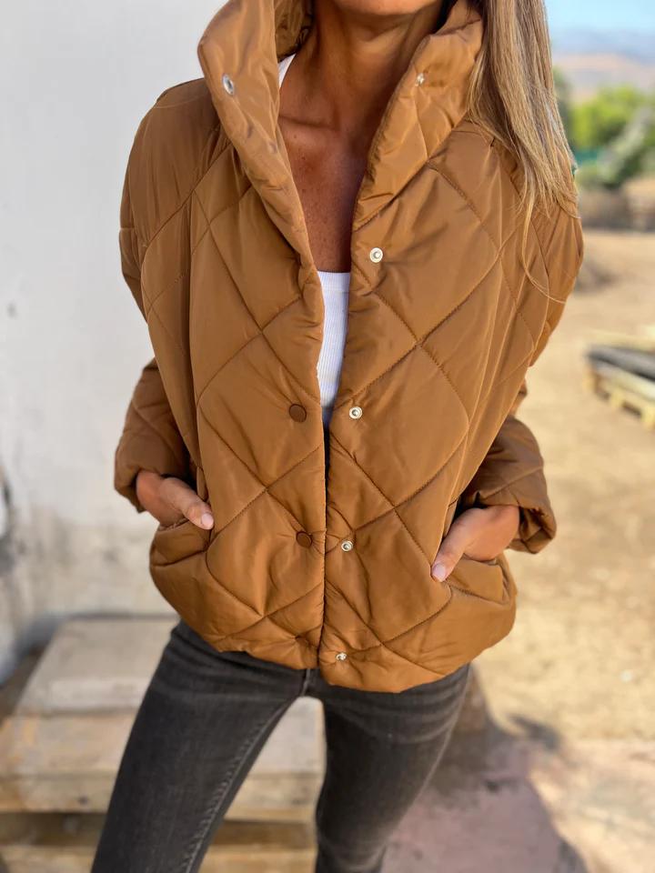 Casual Stand Collar Single Breasted Down Jacket brown