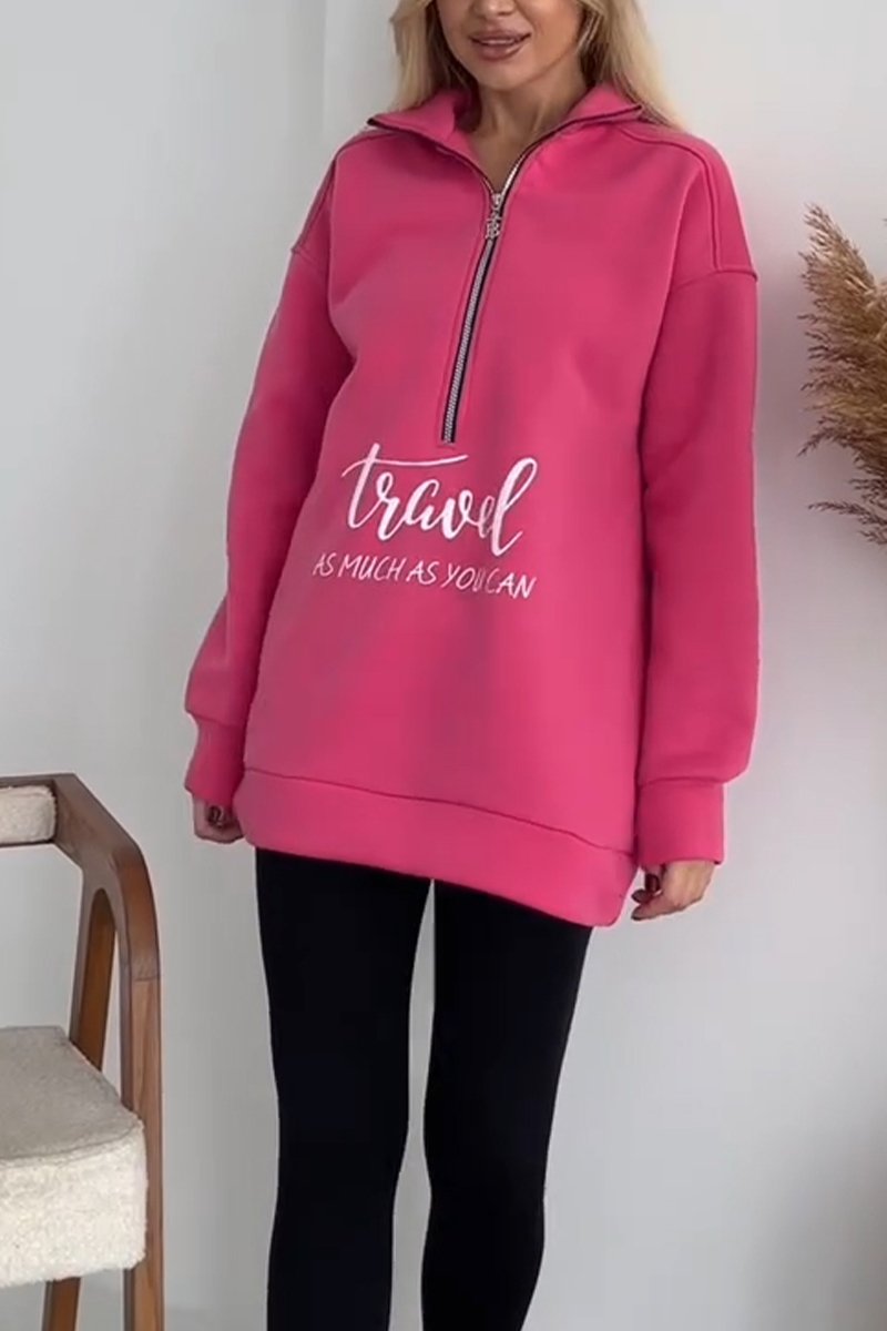 Women's Casual Lapel Half-zip Pullover Sweatshirt