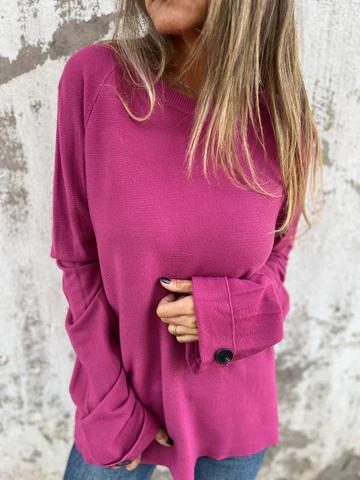 Casual Round Neck Long Sleeve Top Purple