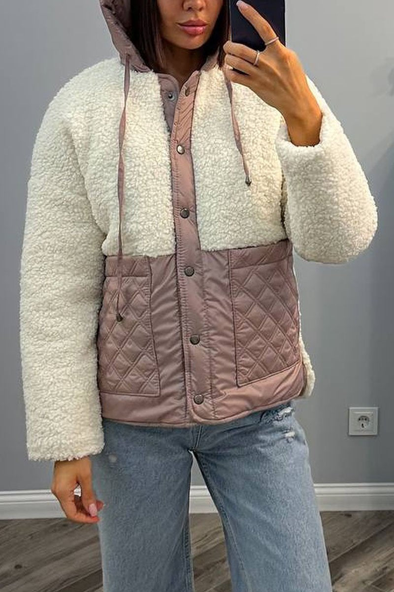 Women's Casual Plush Patchwork Long Sleeve Coat pink