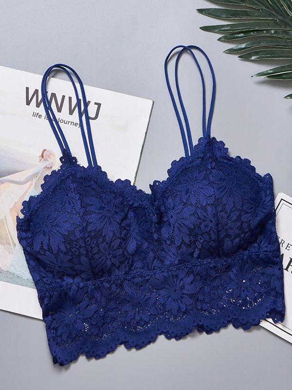 Women's Lace Breathable Sexy Bra Wrap Strap Underwear blue