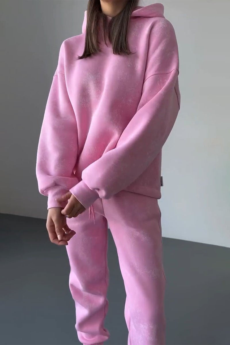 Women's Hooded Long Sleeve Sweatshirt Two Piece Set pink