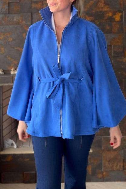 Women's Casual Stand Collar Solid Color Cape Jacket blue