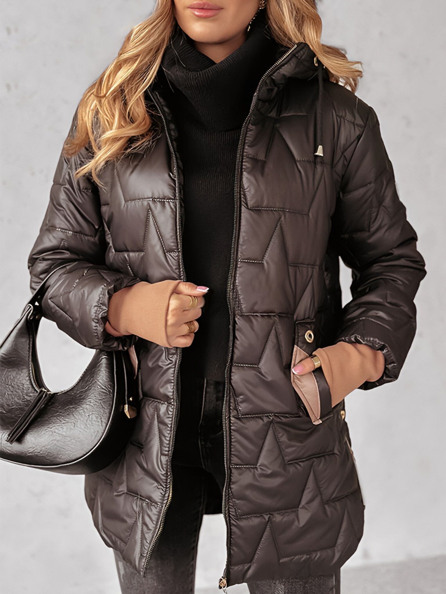 Women's Hooded Patchwork Coat black