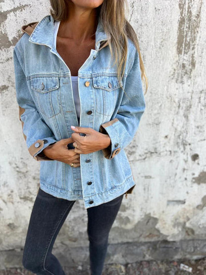 Casual Lapel Hooded Patchwork Denim Jacket