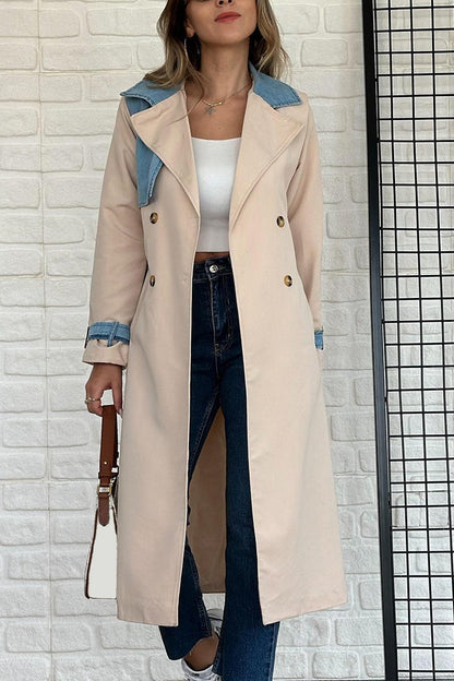 Women's Elegant Colorblocked Long Coat Beige