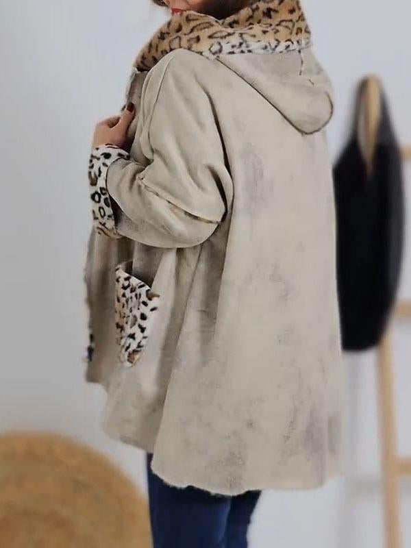 Women's Leopard Print Patchwork Hooded Coat