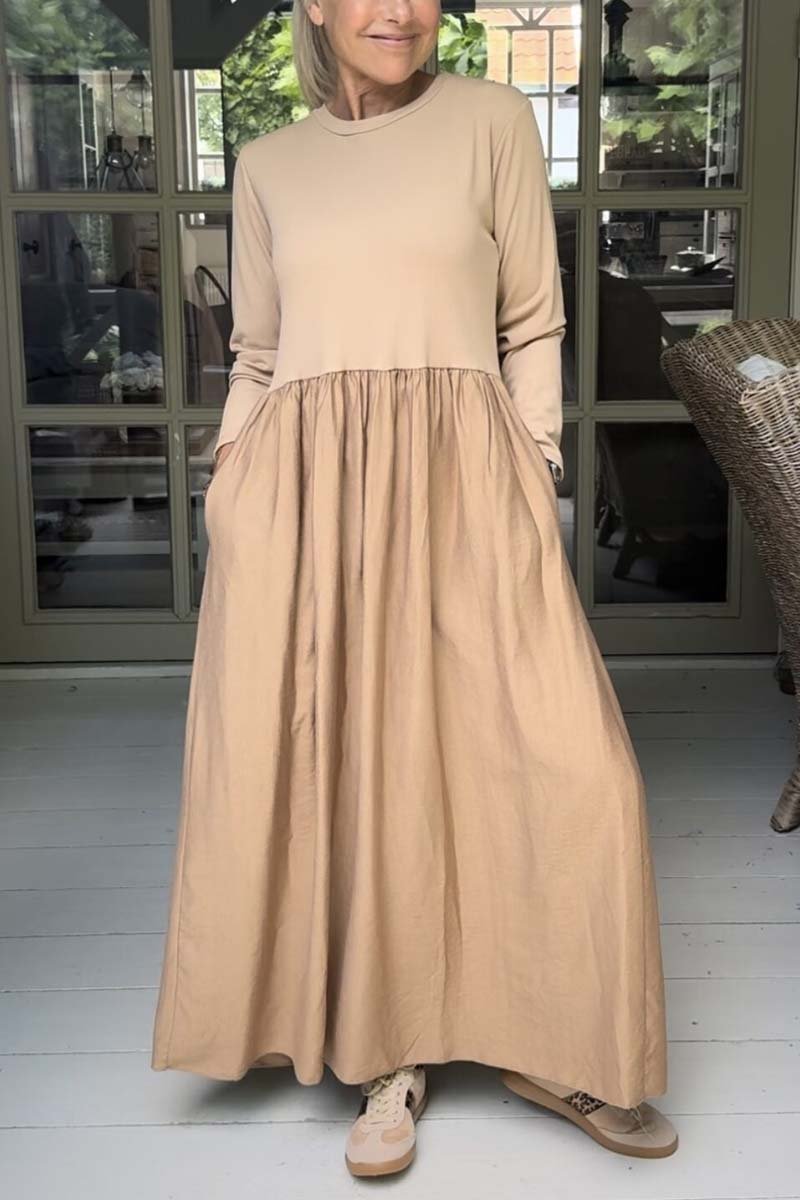 Women's pleated hem long dress Khaki