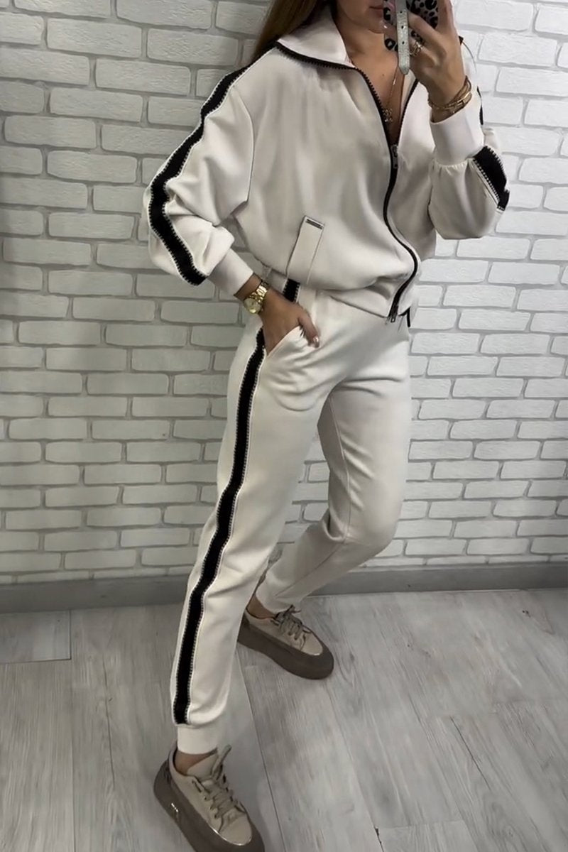 Women's Lapel Striped Casual Suit white