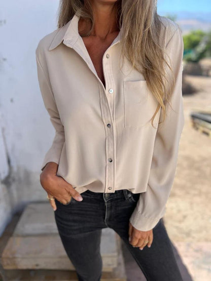 Casual Lapel Single-breasted Shirt apricot