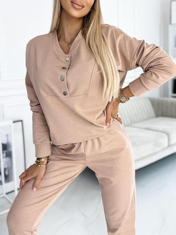 Women's Half-button Long-sleeved Casual Sports Suit