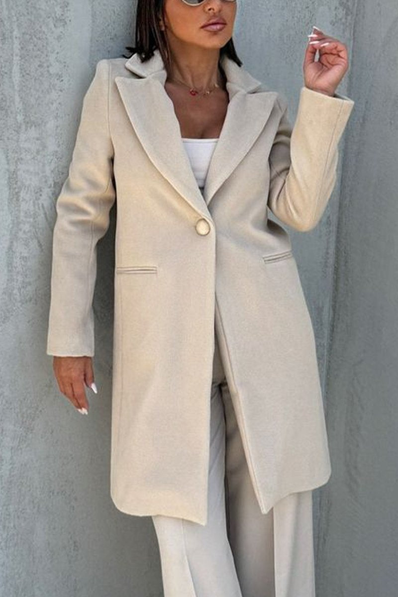 Women's Casual Lapel Solid Color Coat off-white