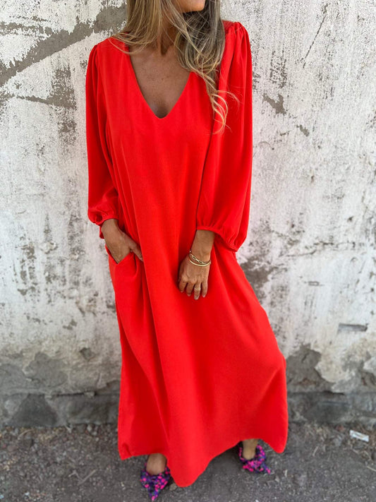 V-neck Long Dress orange