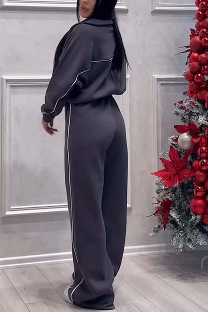 Women's casual sports zipper jacket wide leg pants suit