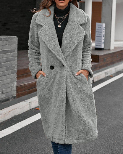 Fashion Plush Windbreaker Loose Lapel Lambswool Coat grey