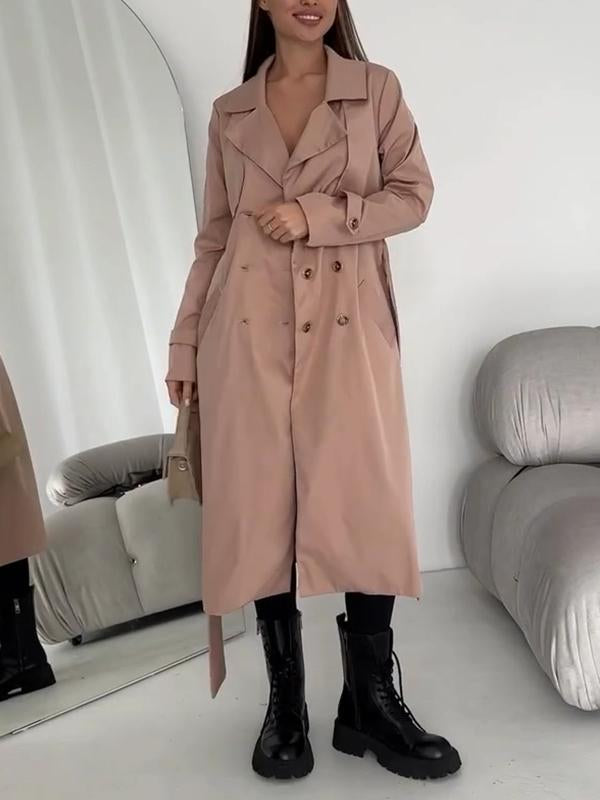 Women's Lapel Long Waist Trench Coat apricot