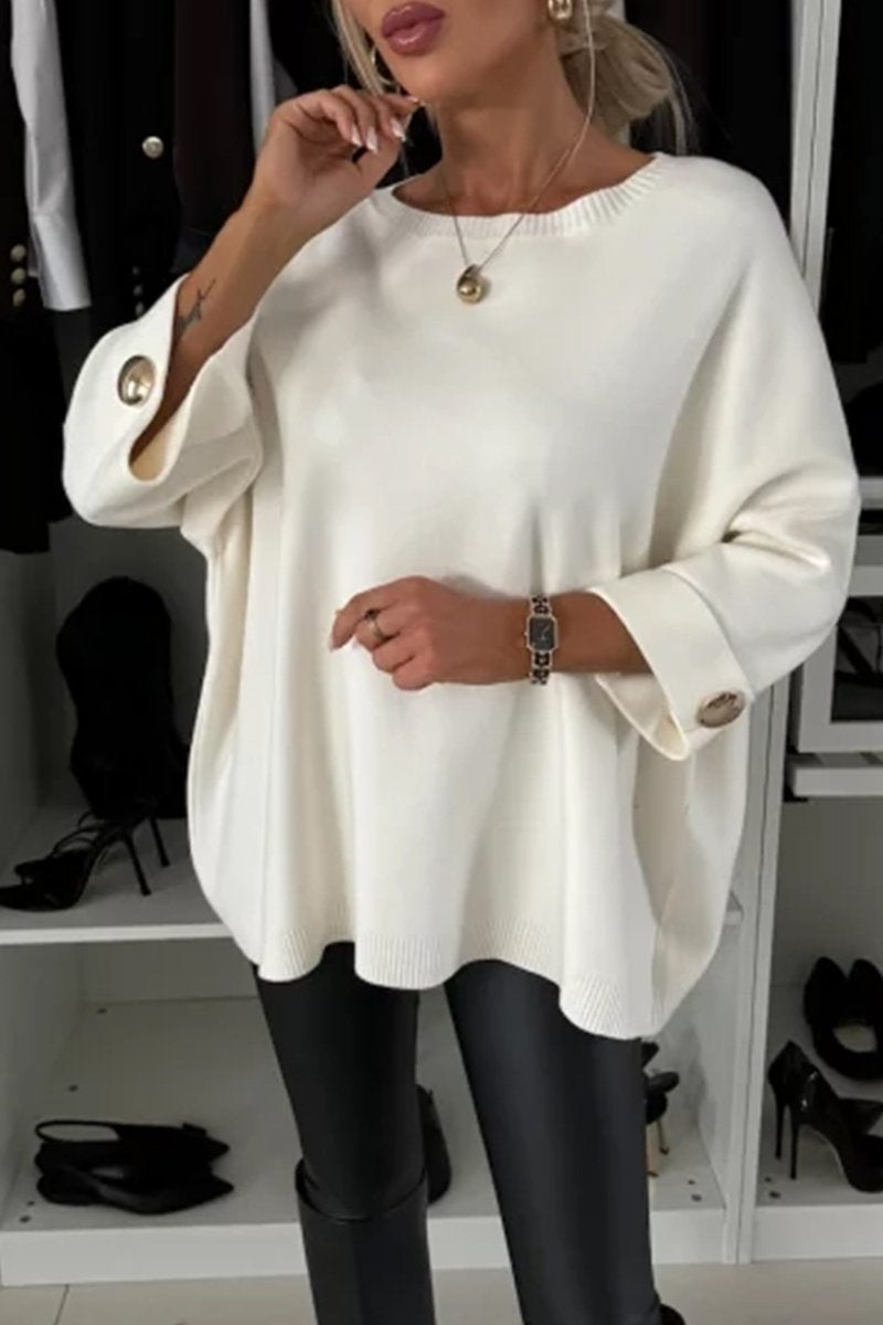 Women's Round Neck Mid-sleeve Knitted Casual Top white