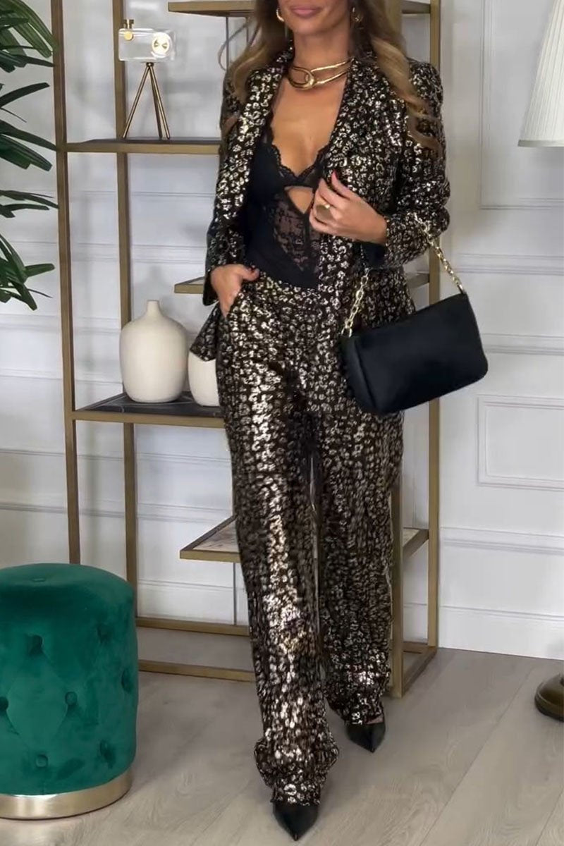 Women's Long Sleeve Sequined Two Piece Suit