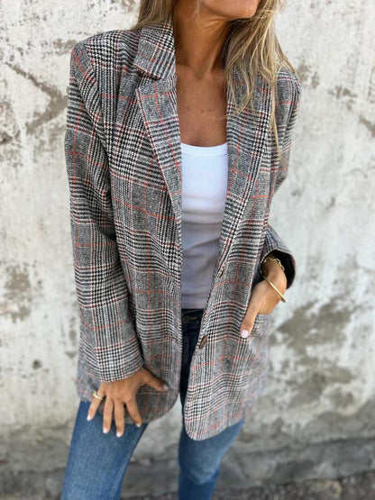 Casual Lapel Plaid Blazer brown