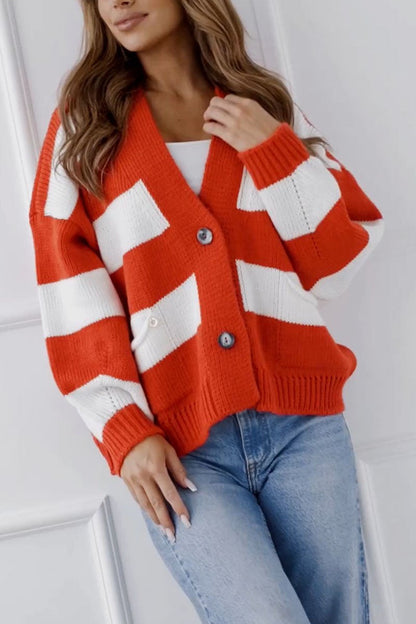 Women's Striped Casual Knit Sweater orange