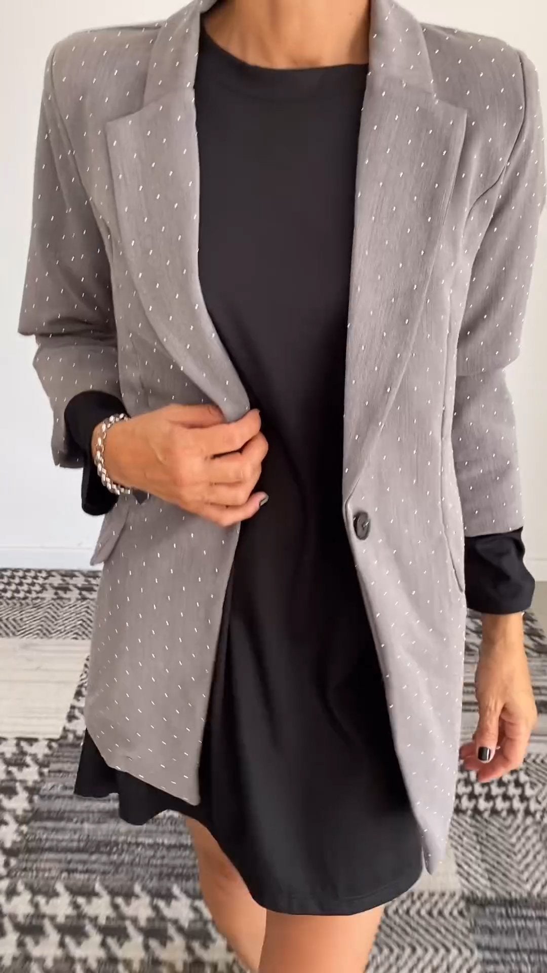 Women's Lapel Long Sleeve Casual Suit Jacket grey