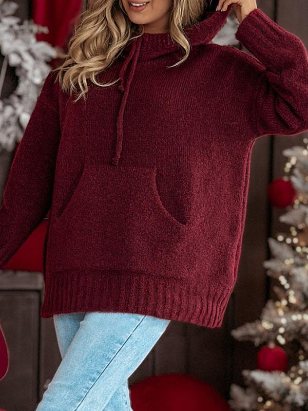 Women's Solid Color Knitted Hoodies red