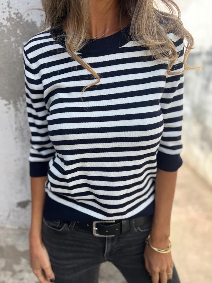 Casual Round Neck Striped Top