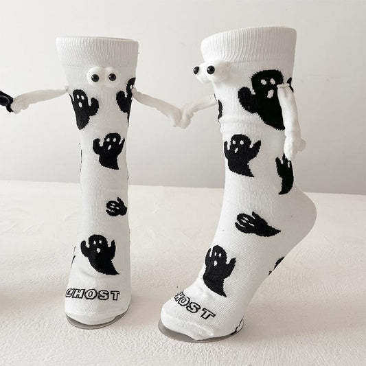 Ghost Halloween Couple Black and White Mid-tube Socks white one size