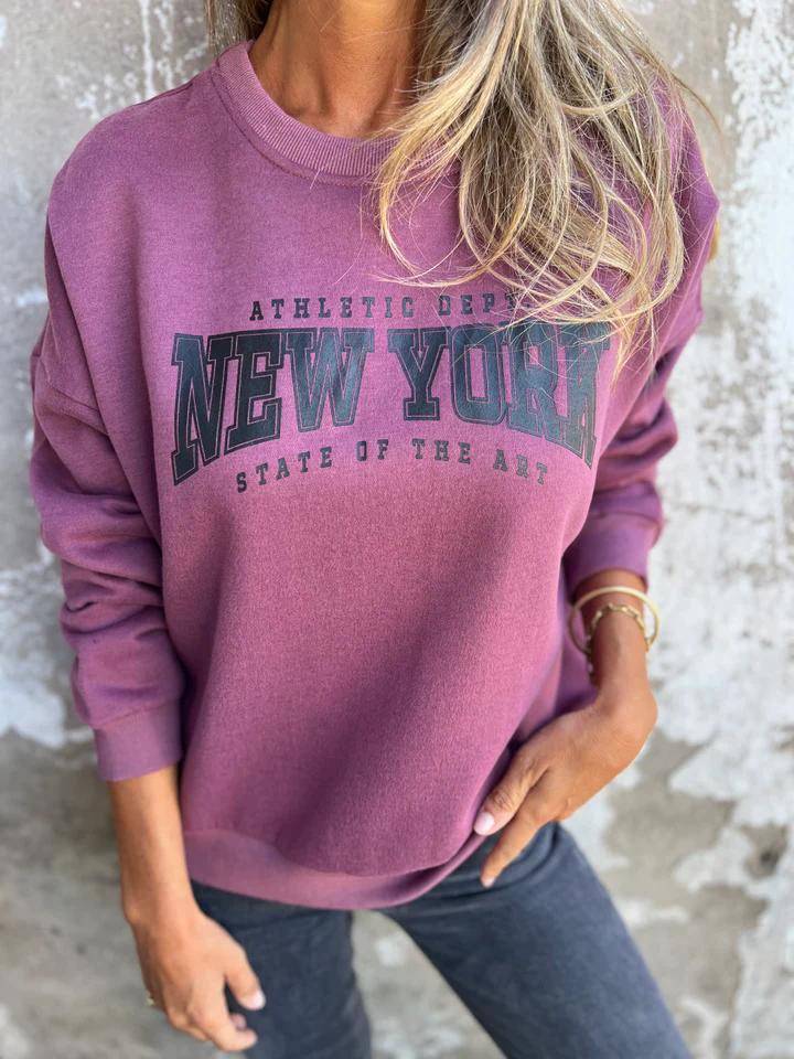 Round Neck Letter Print Pullover Sweatshirt purple