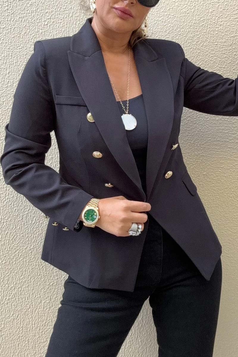 Women's Fashion Double Breasted Blazer Black