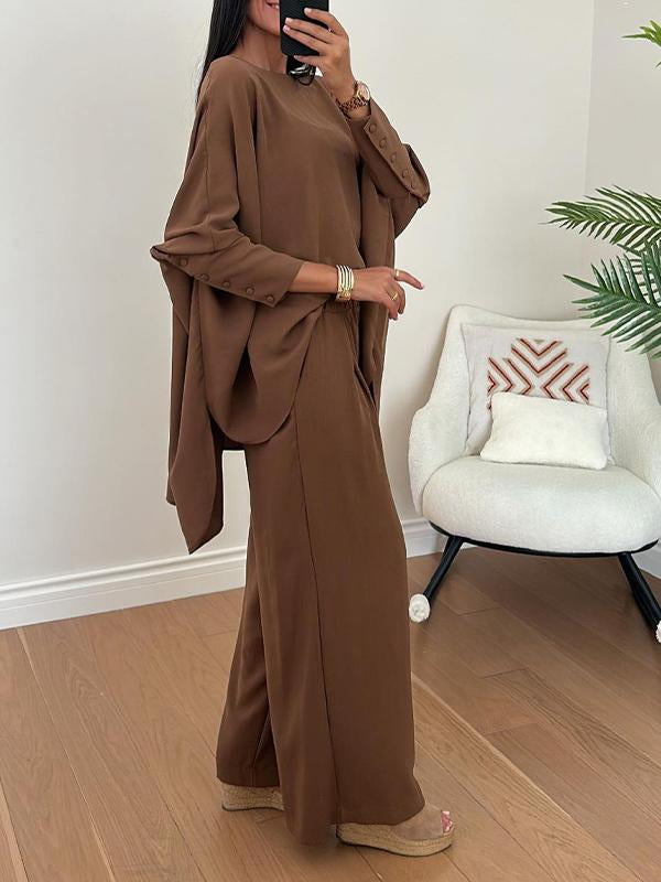 Women's Round Neck Bat Sleeve Design Loose Casual Suit