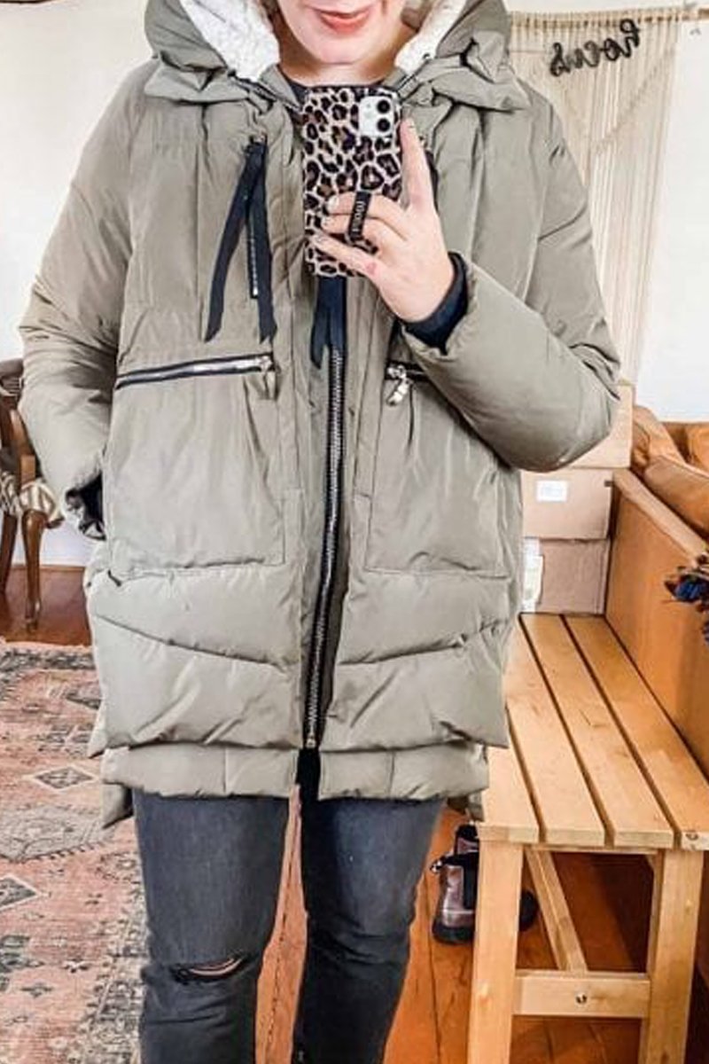 Women's zipper hooded down jacket Green