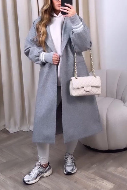 Women's Casual Lapel Long Trench Coat gray