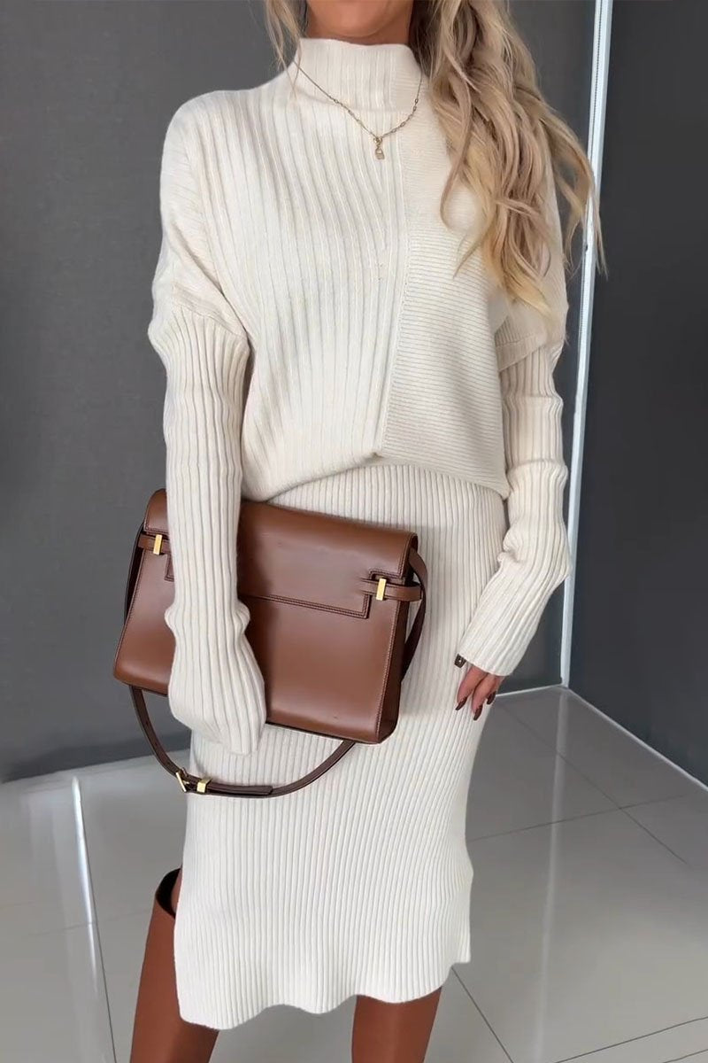 Women's Turtleneck Long Sleeve Sweater Skirt Suit