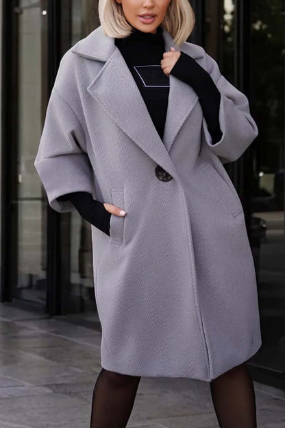 Women's casual loose solid color mid-length woolen coat Gray