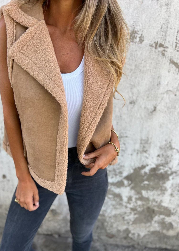 Lapel Sleeveless Cardigan Shearling Coat