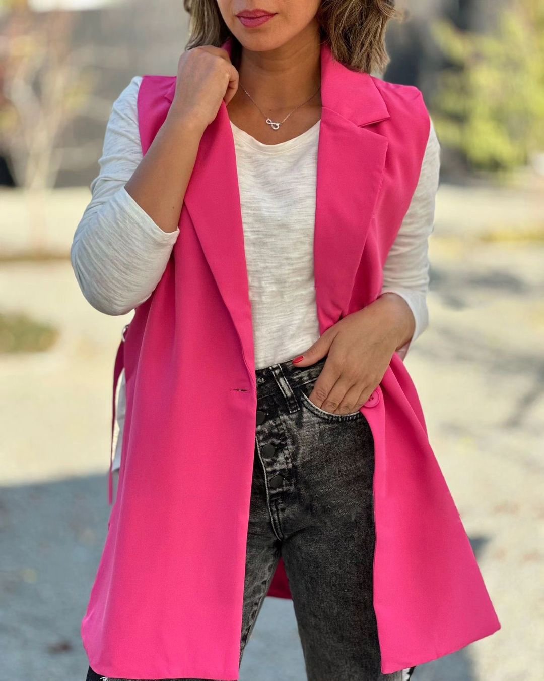 Women's Solid Color Casual Vest Jacket Pink