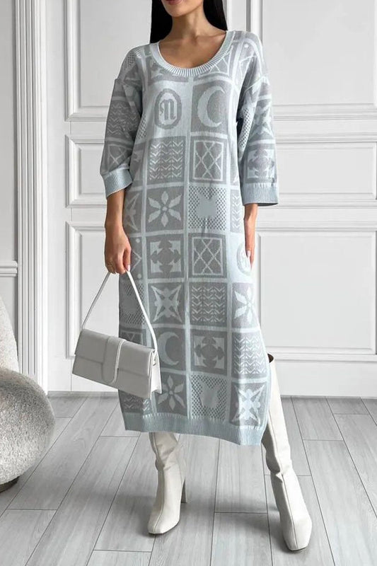 Women's Knitted Pattern Loose Dress Grey