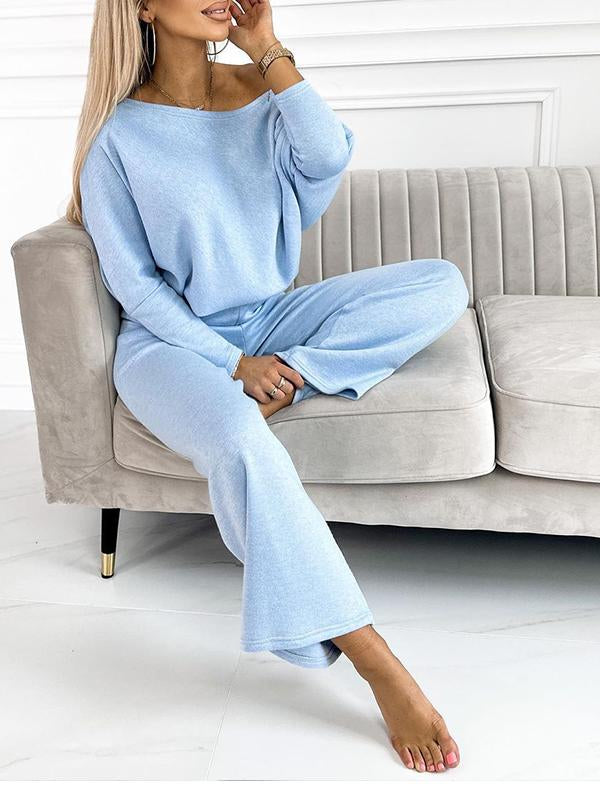 Women's Crew Neck Long Sleeve Casual Suit blue