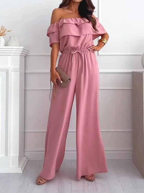 Women's One Shoulder Solid Color Jumpsuit pink