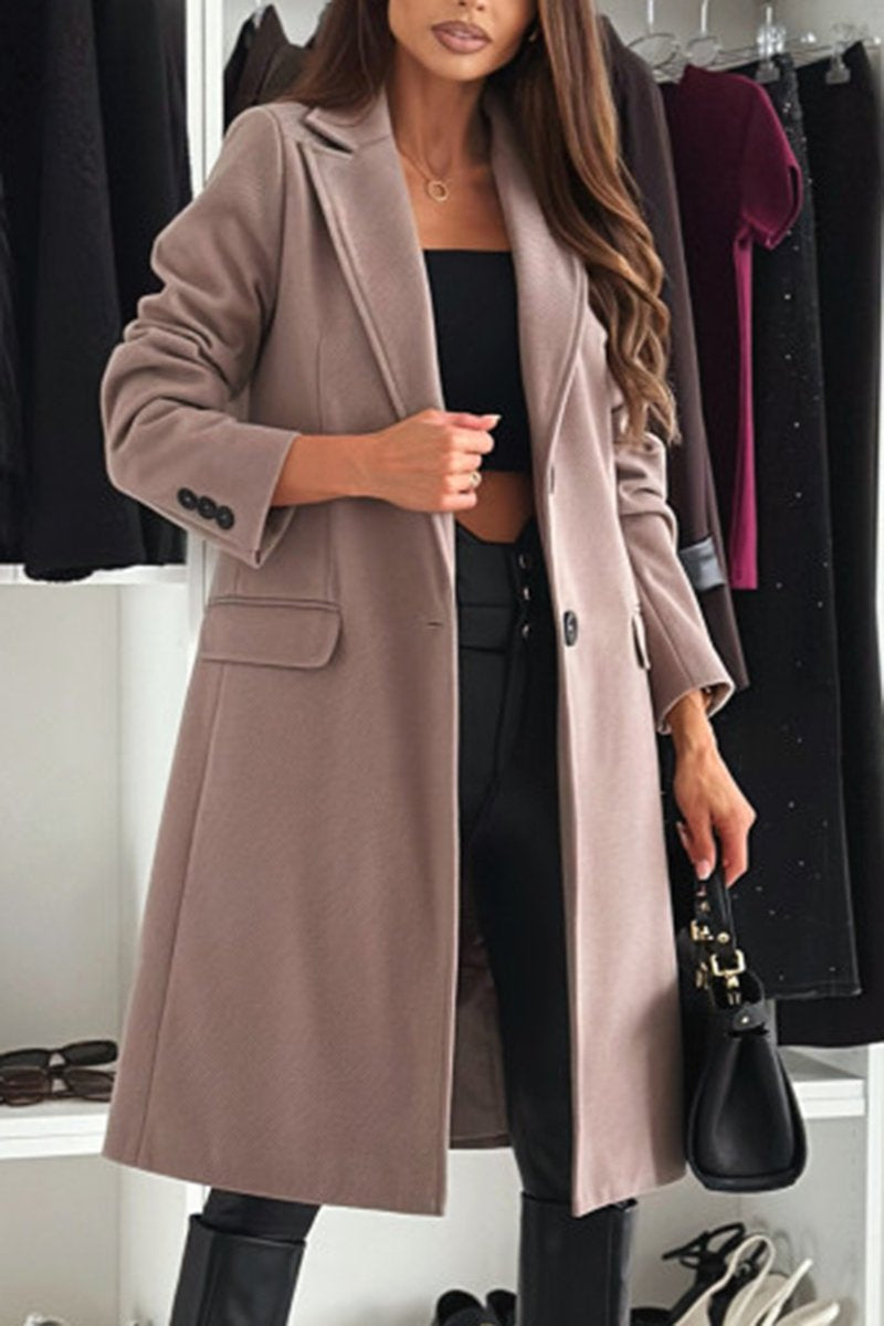 Women's Casual Solid Color Long Coat Coffee