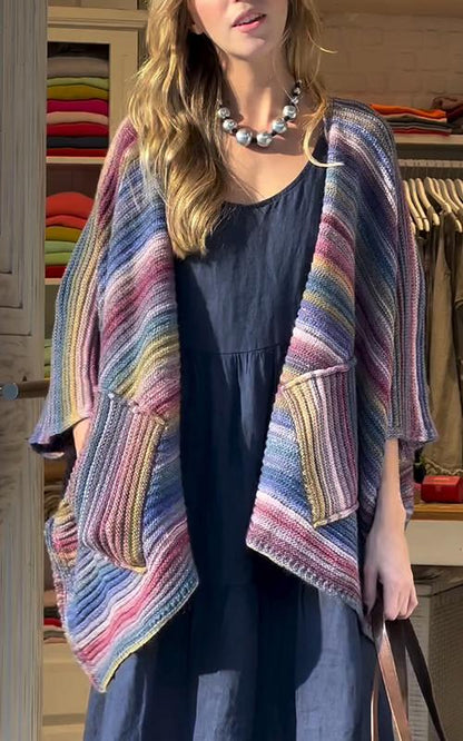 Women's V-neck Rainbow Knitted Cardigan