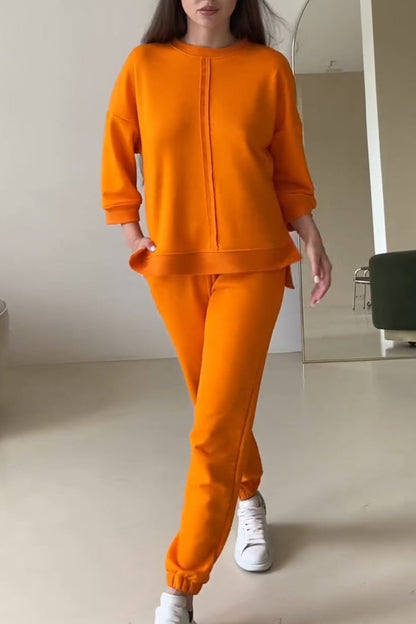 Women's Casual Solid Color Two-Piece Set orange