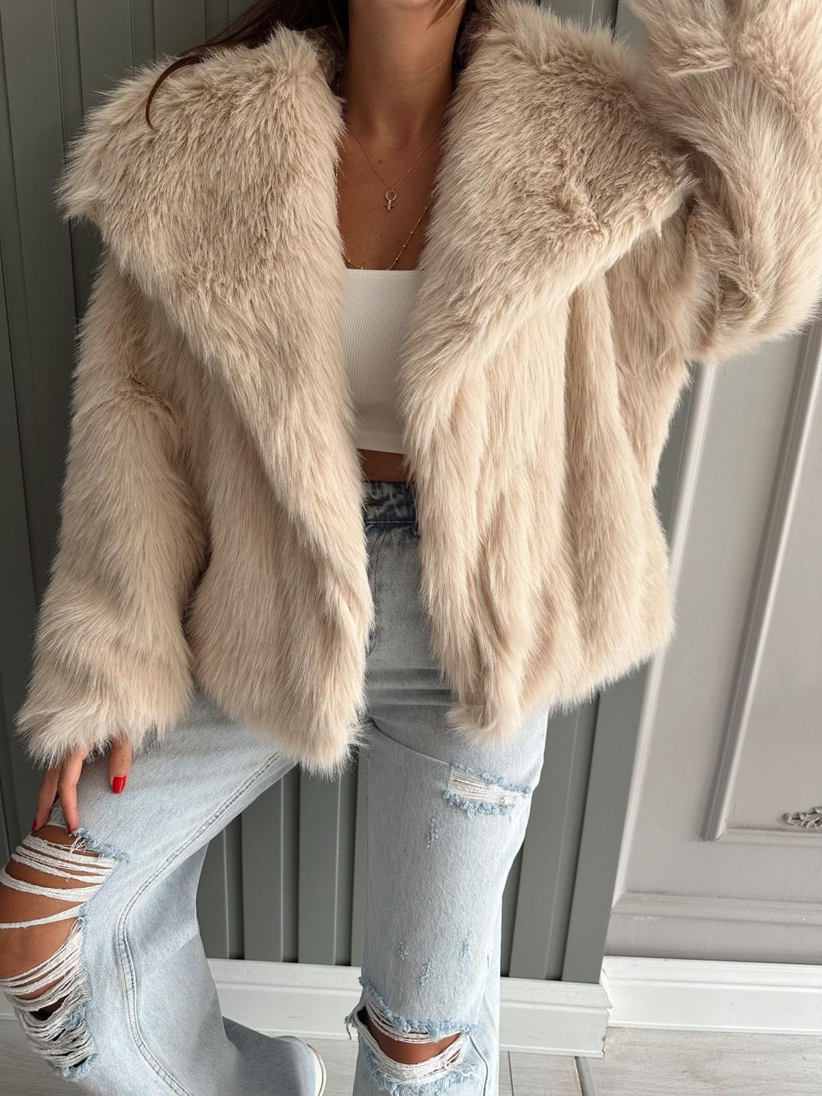 Women's Lapel Long Sleeve Faux Fur Coat apricot