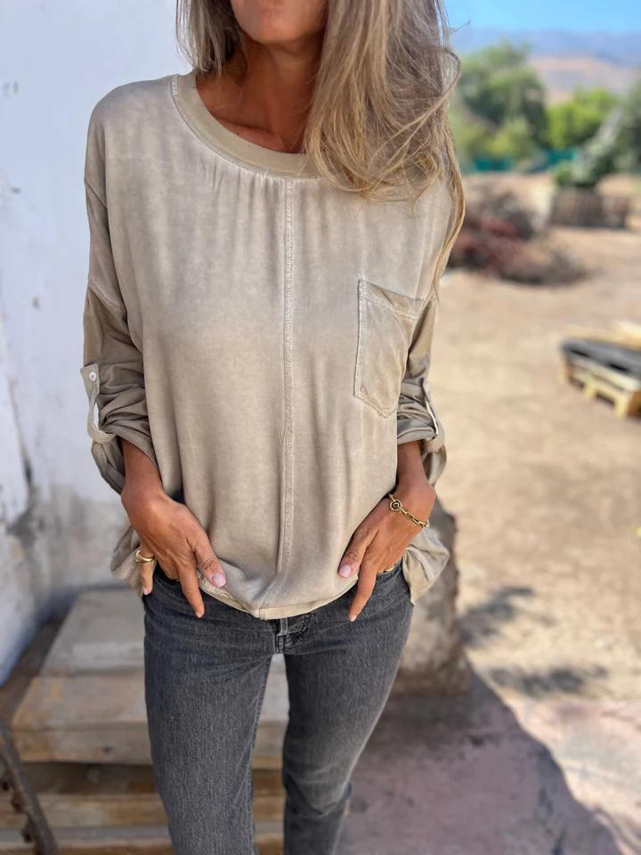 Casual Round Neck Top apricot