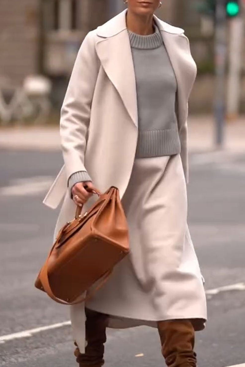 Women's Lapel Long-sleeved Trench Coat and Skirt Two-piece Suit