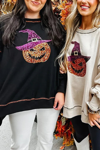 Women's Crew Neck Pullover Funny Hoodie Pumpkin Black